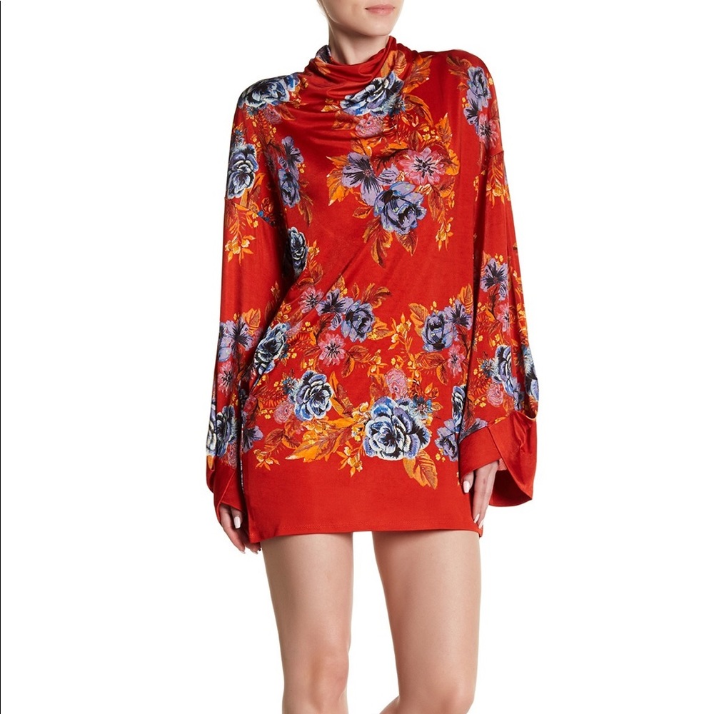 FREE PEOPLE 2 AM Floral Print Mini Dress Red Large - Picture 2 of 8